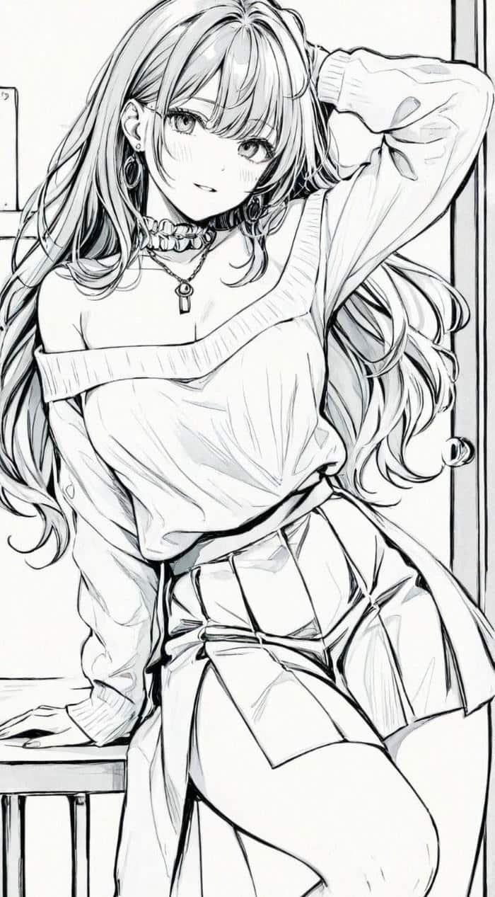 Hình anime không màu dáng sexy