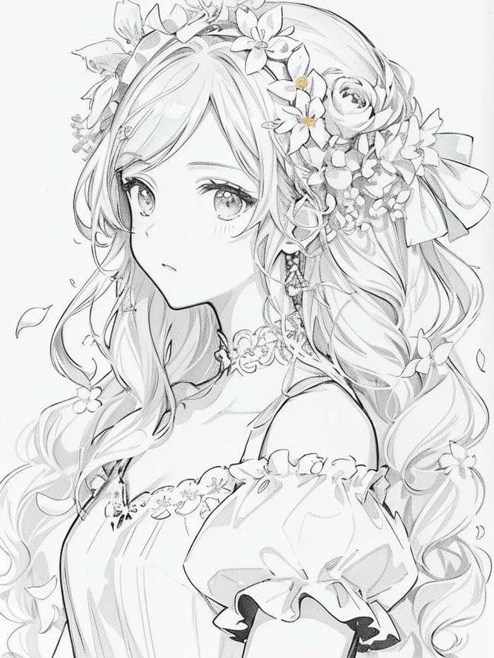 Hình anime không màu gương mặt tĩnh