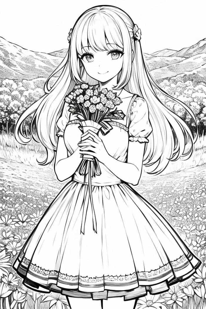 Hình anime không màu phong cách tiểu thư