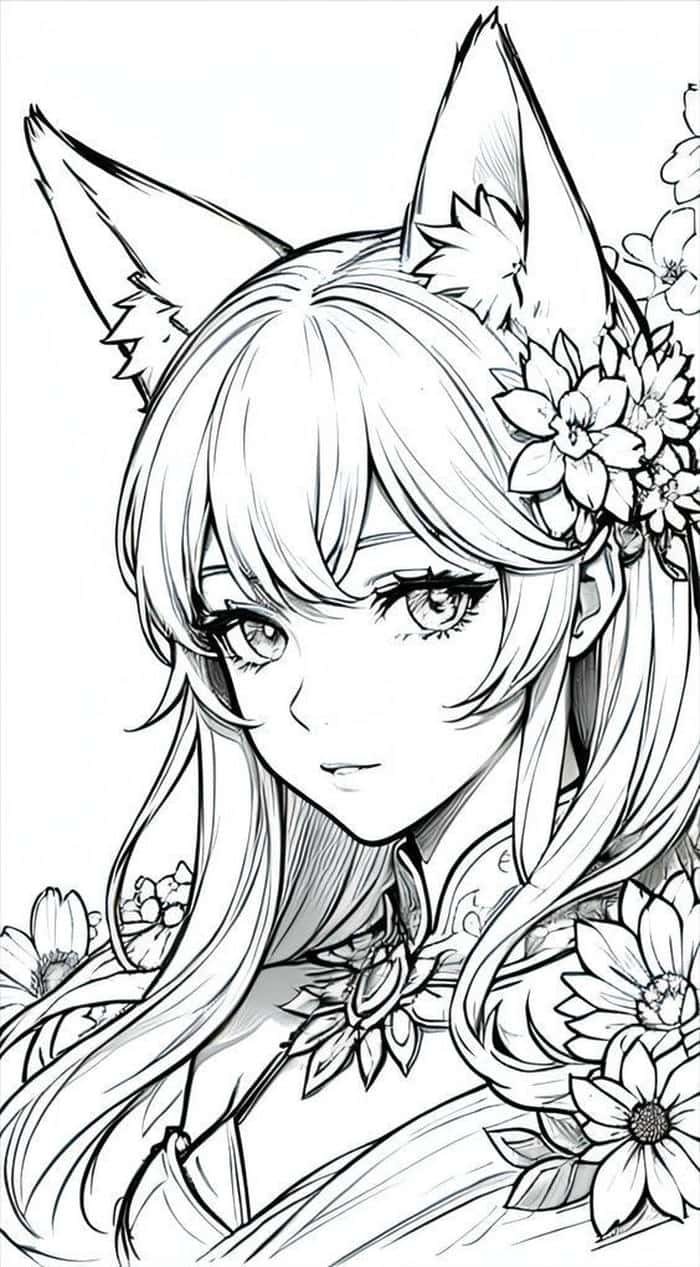 Hình anime không màu tai thỏ xinh