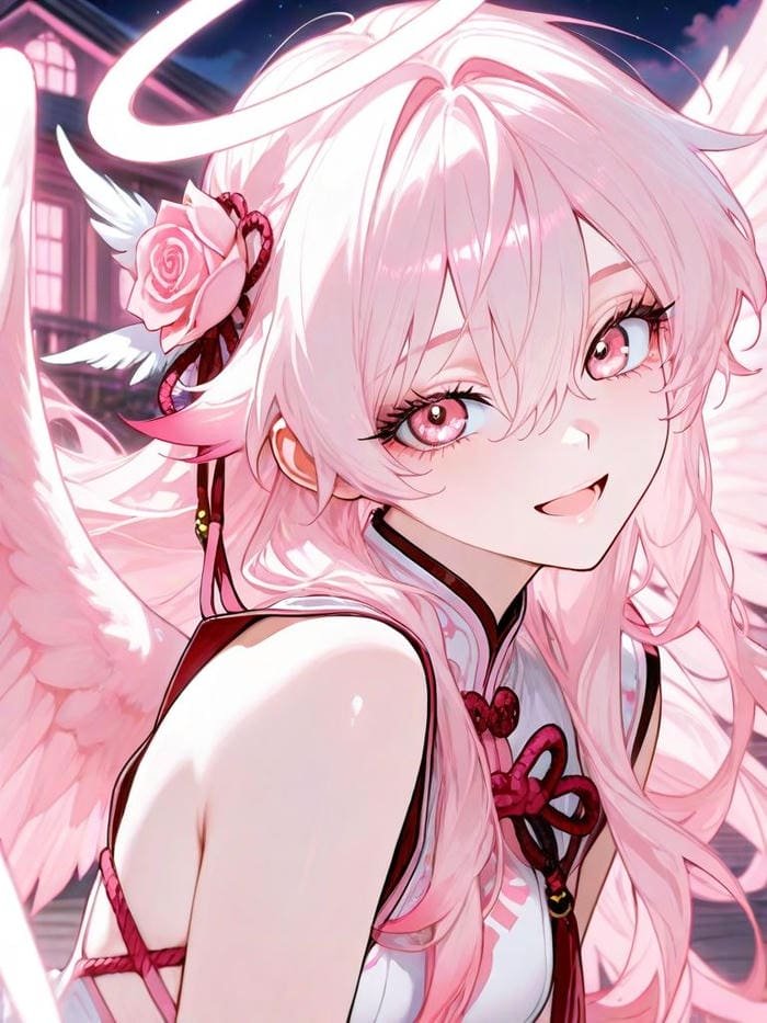 Hình anime màu hồng ánh mắt long lanh