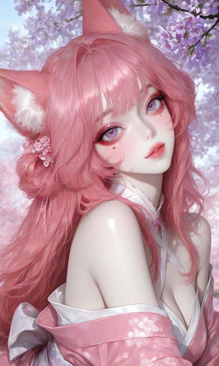 Hình anime màu hồng tai thỏjpg