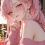 Hình anime màu hồng tóc buộc gọn