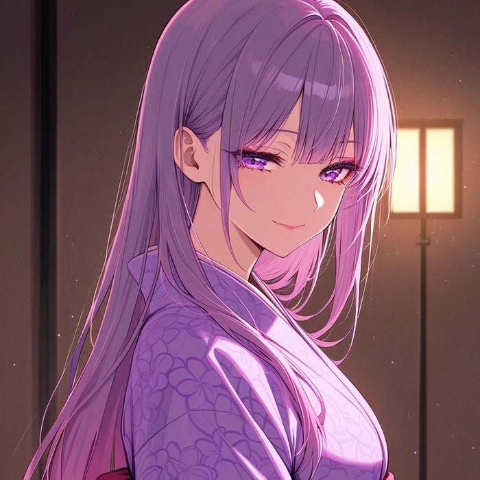 Hình anime màu tím ánh nhìn xa xăm
