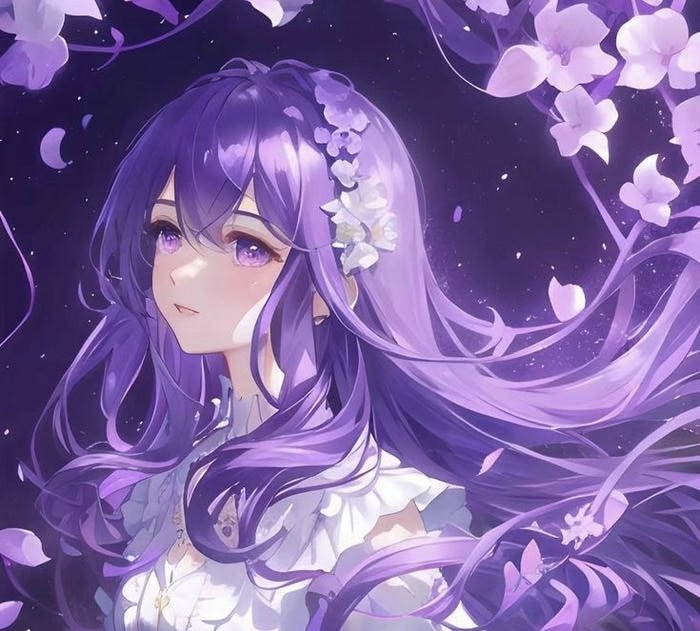 Hình anime màu tím ánh nhìn xa