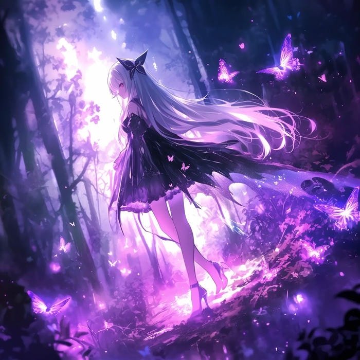 Hình anime màu tím ánh sáng tối