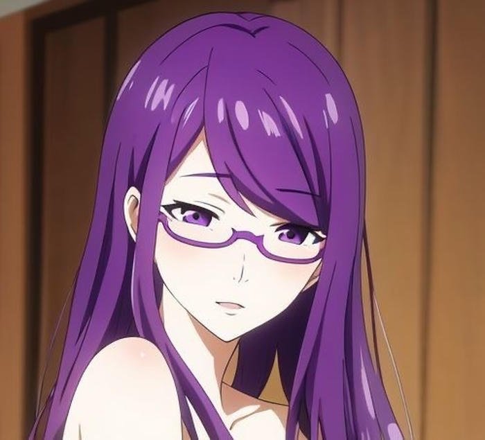 Hình anime màu tím gương mặt đeo kính