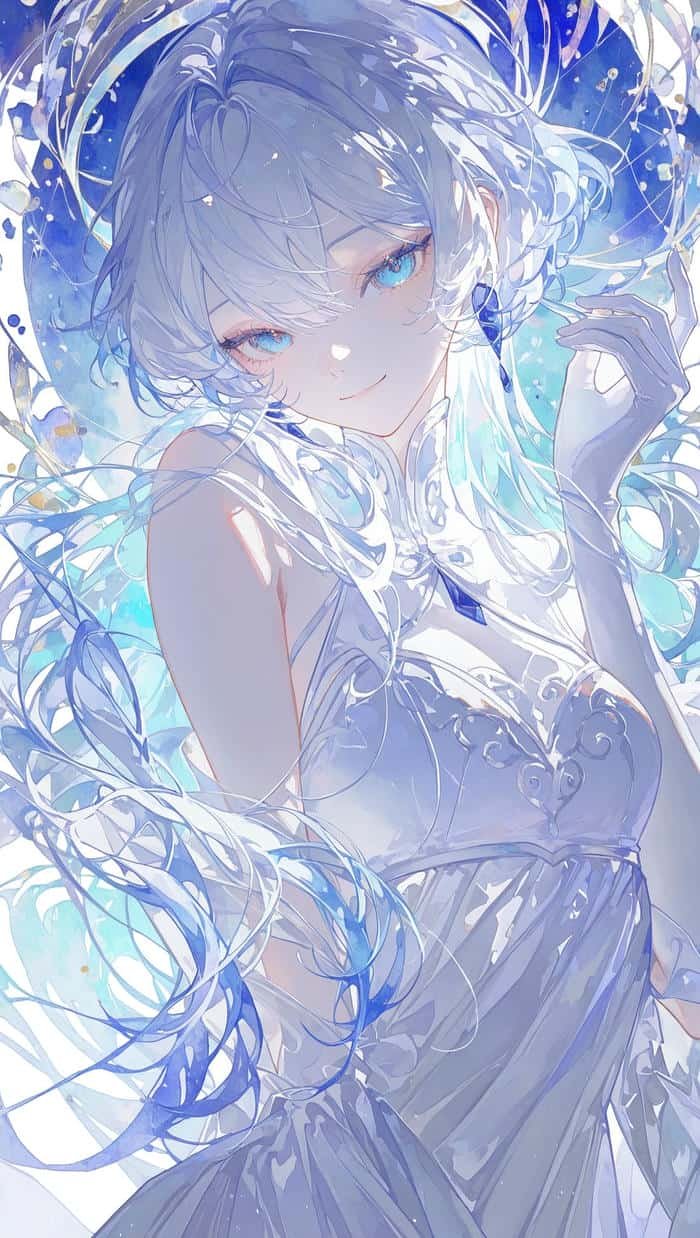 Hình anime màu xanh dương ánh sáng phủ người