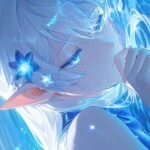 Hình anime màu xanh dương hoa cài tócjpg