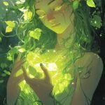 Hình anime màu xanh lá cây mắt nhắm