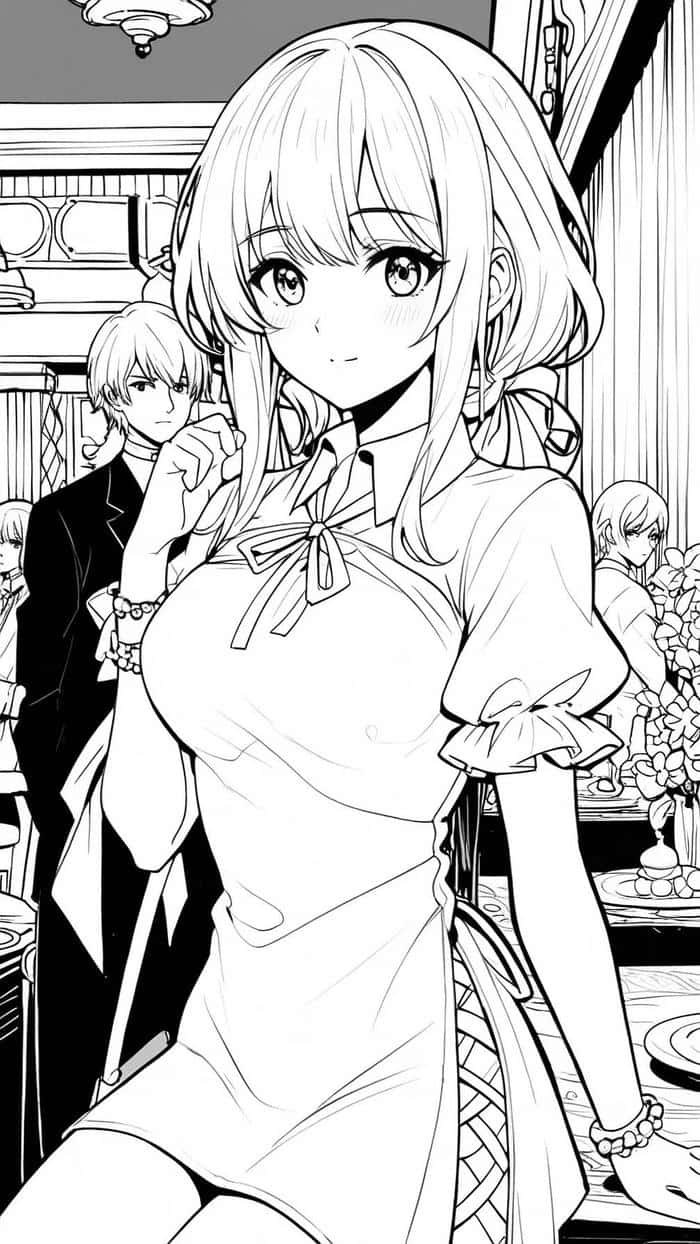 Hình anime trắng đen dáng nóng bỏng