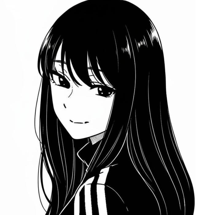 Hình anime trắng đen mặt nghiêngjpg