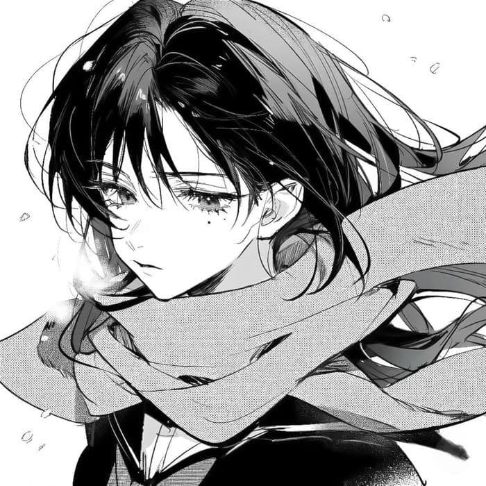 Hình anime trắng đen tóc bay trong giójpg