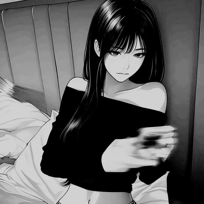 Hình anime trắng đen tóc đen dàijpg