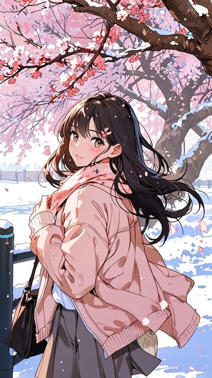 Hình hoa anh đào anime trong gió chiều