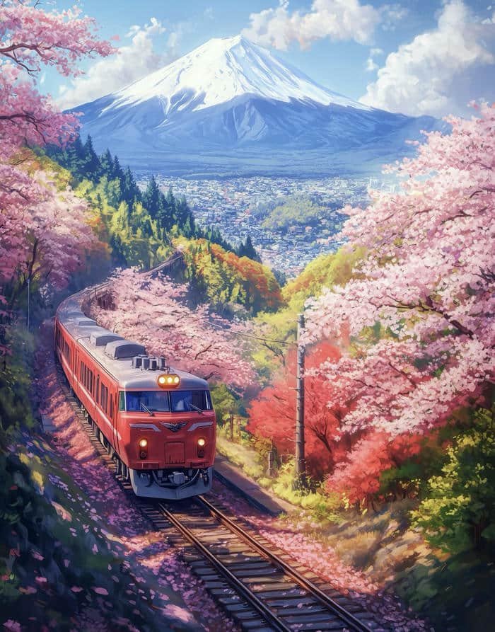 Hoa anh đào anime nở rộ trong khung cảnh mộng mơ