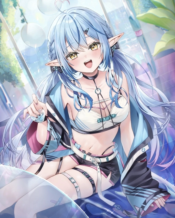 Nhân vật anime màu xanh dương trong khung cảnh lung linh