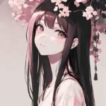 Nữ anime đứng dưới hoa anh đào