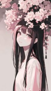 Nữ anime đứng dưới hoa anh đào