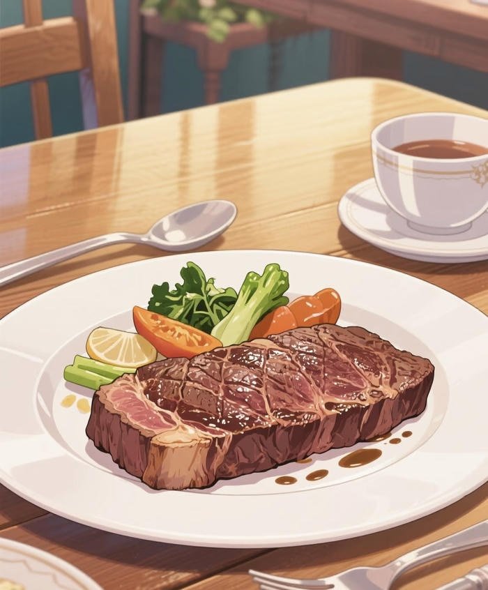 ảnh anime đồ ăn thịt bò mỹ