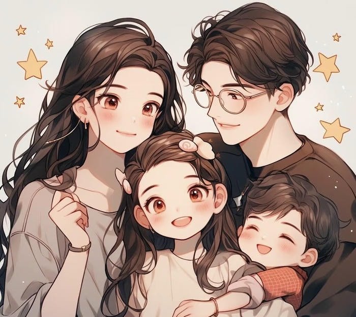 ảnh anime gia đình màu sắc nhẹ nhàng