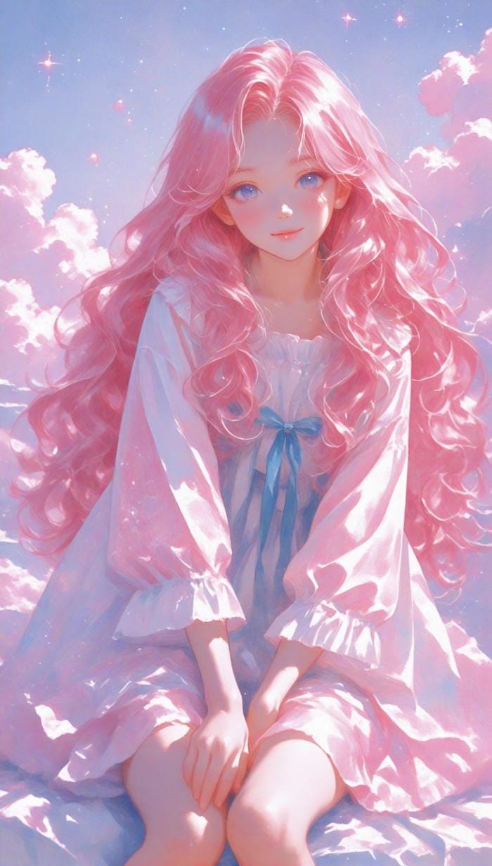 ảnh anime màu hồng nhân vật tóc thả dài