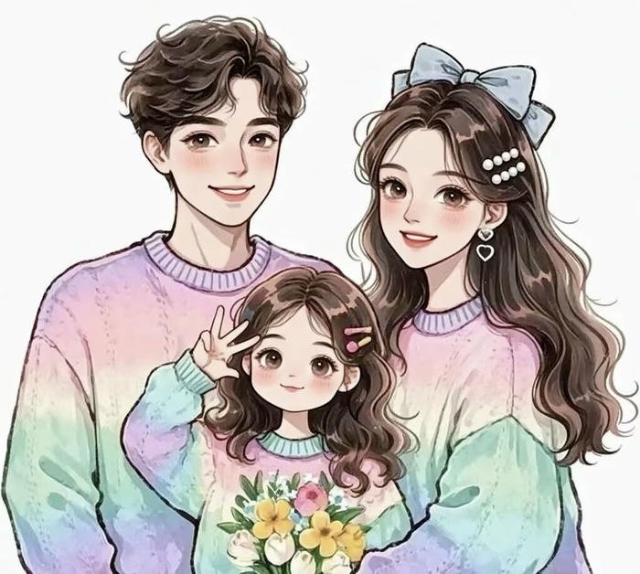 anime gia đình mặc quần áo màu sắc