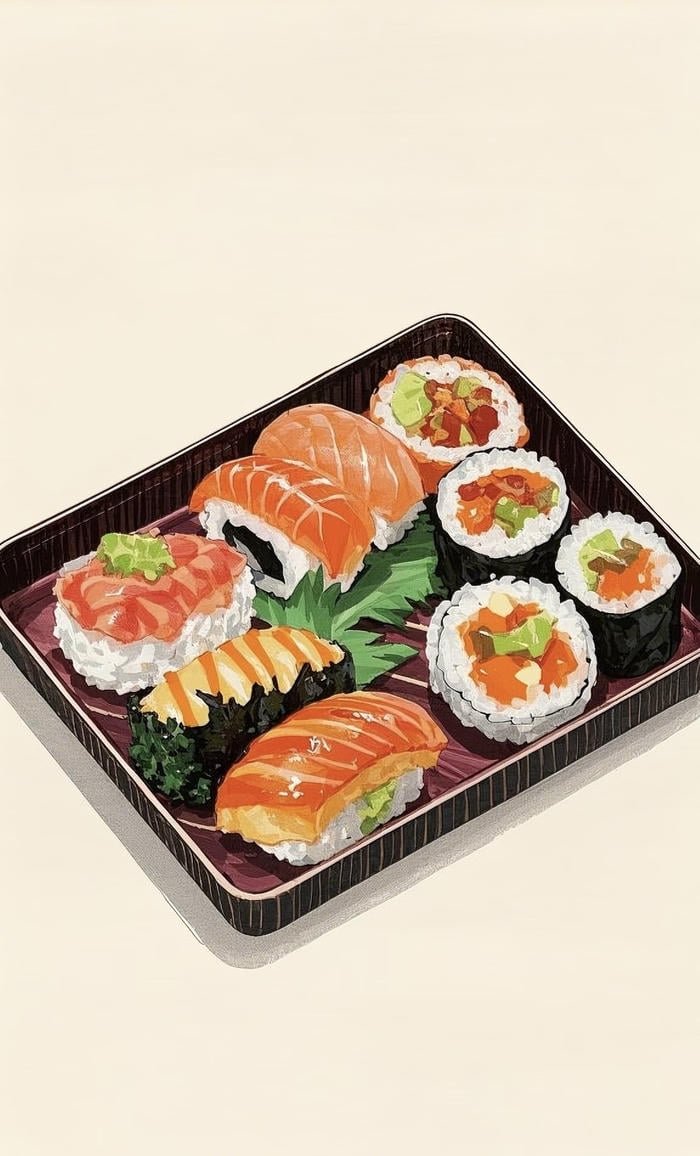 bức hình đồ ăn anime susi cá hồi