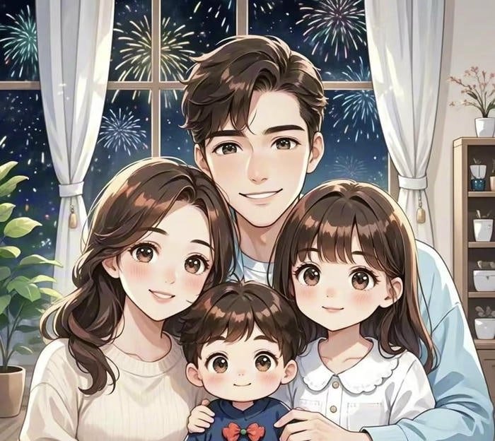 gia đình anime bên nhau đón năm mới