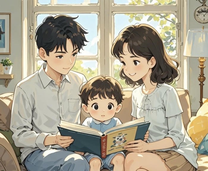 gia đình anime cùng nhau dạy con học