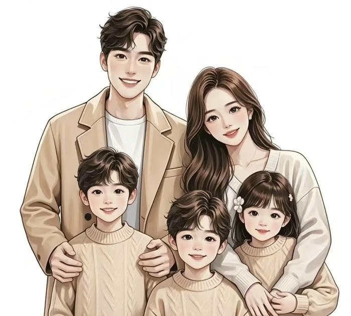 gia đình anime hạnh phúc 5 người