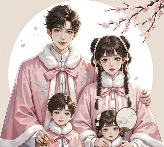 gia đình anime mặc phong cách Trung Hoai