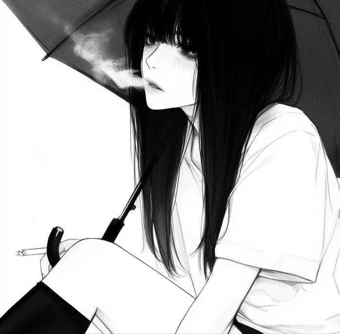 hình ảnh Anime trắng đen hút thuốc