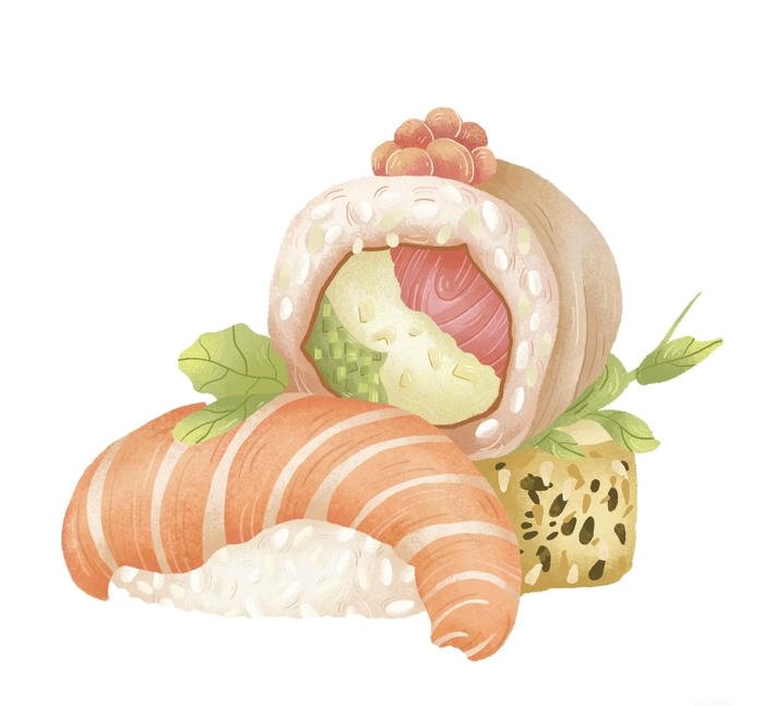 hình ảnh đồ ăn anime cơm cuộn cá hồi