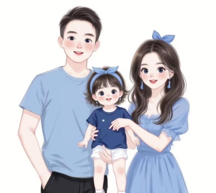 hình anime gia đình nét mặt vui tươi