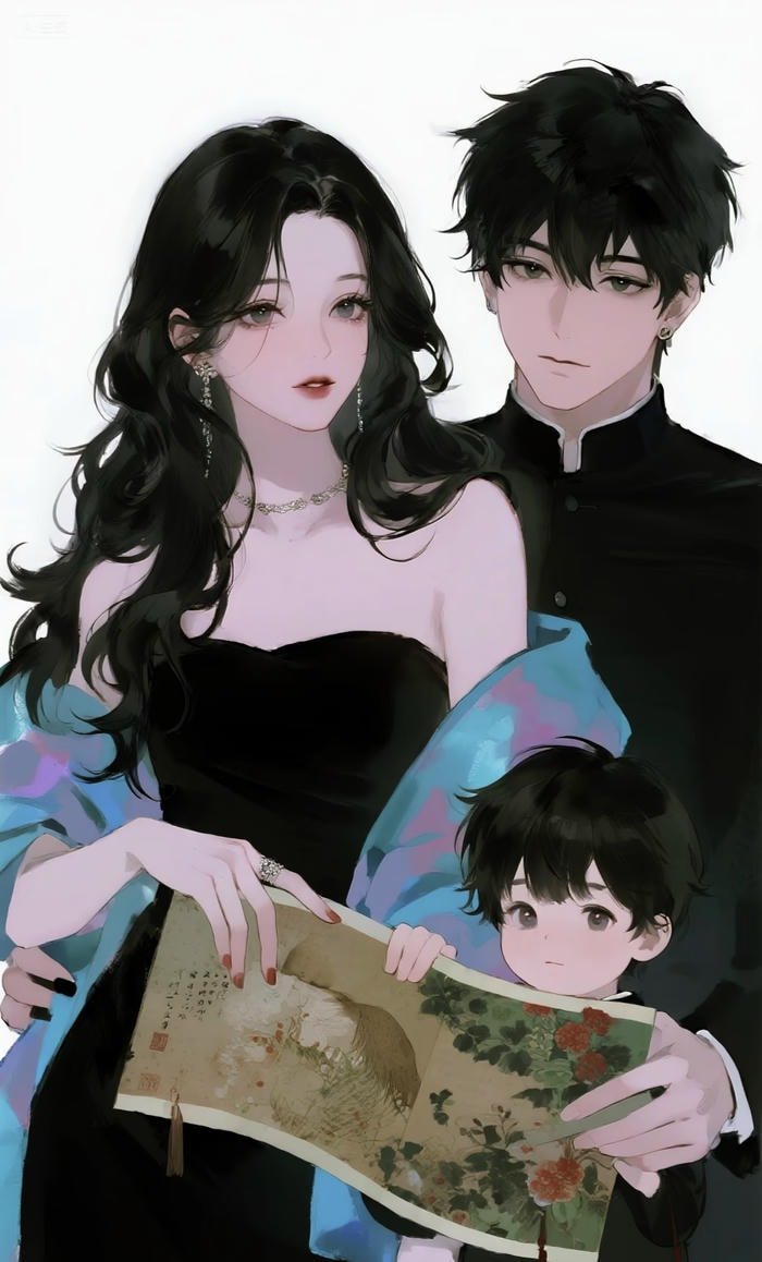 hình gia đình anime cả nhà ôm nhau