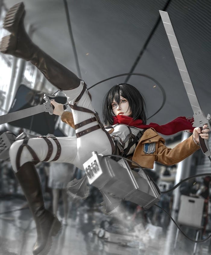 Ảnh attack on titan cosplay biểu cảm tập trung cao độ