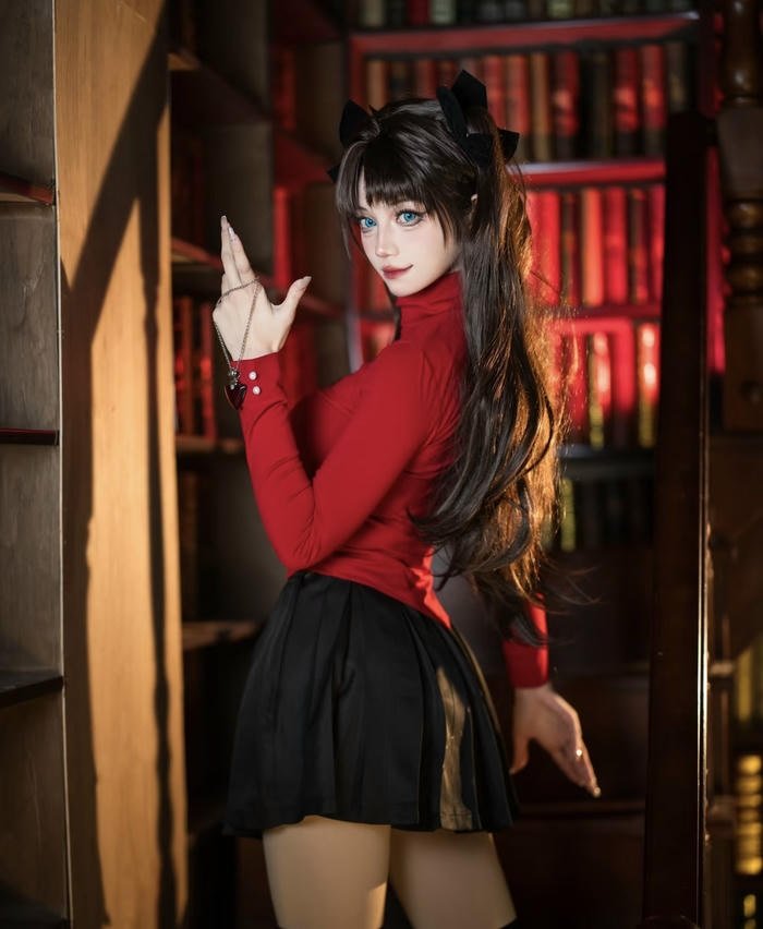 Ảnh rin tohsaka cosplay dáng đứng nghiêng