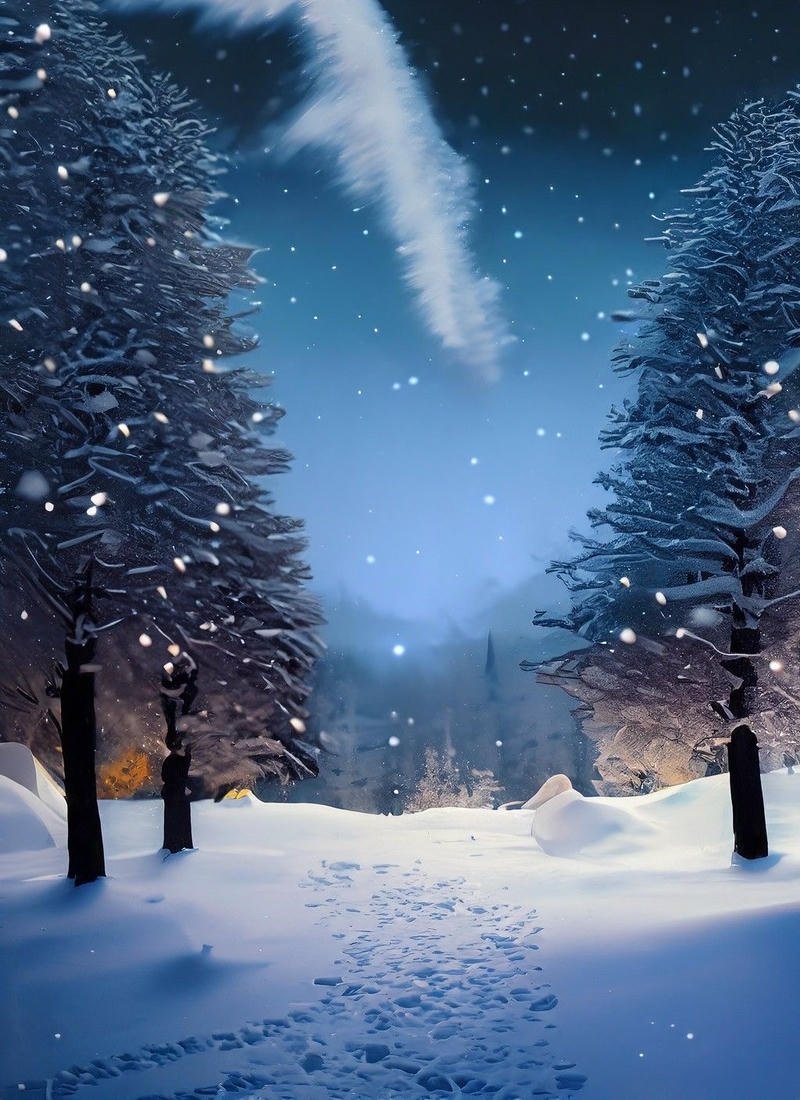 Ảnh tuyết rơi anime ánh đèn đêm