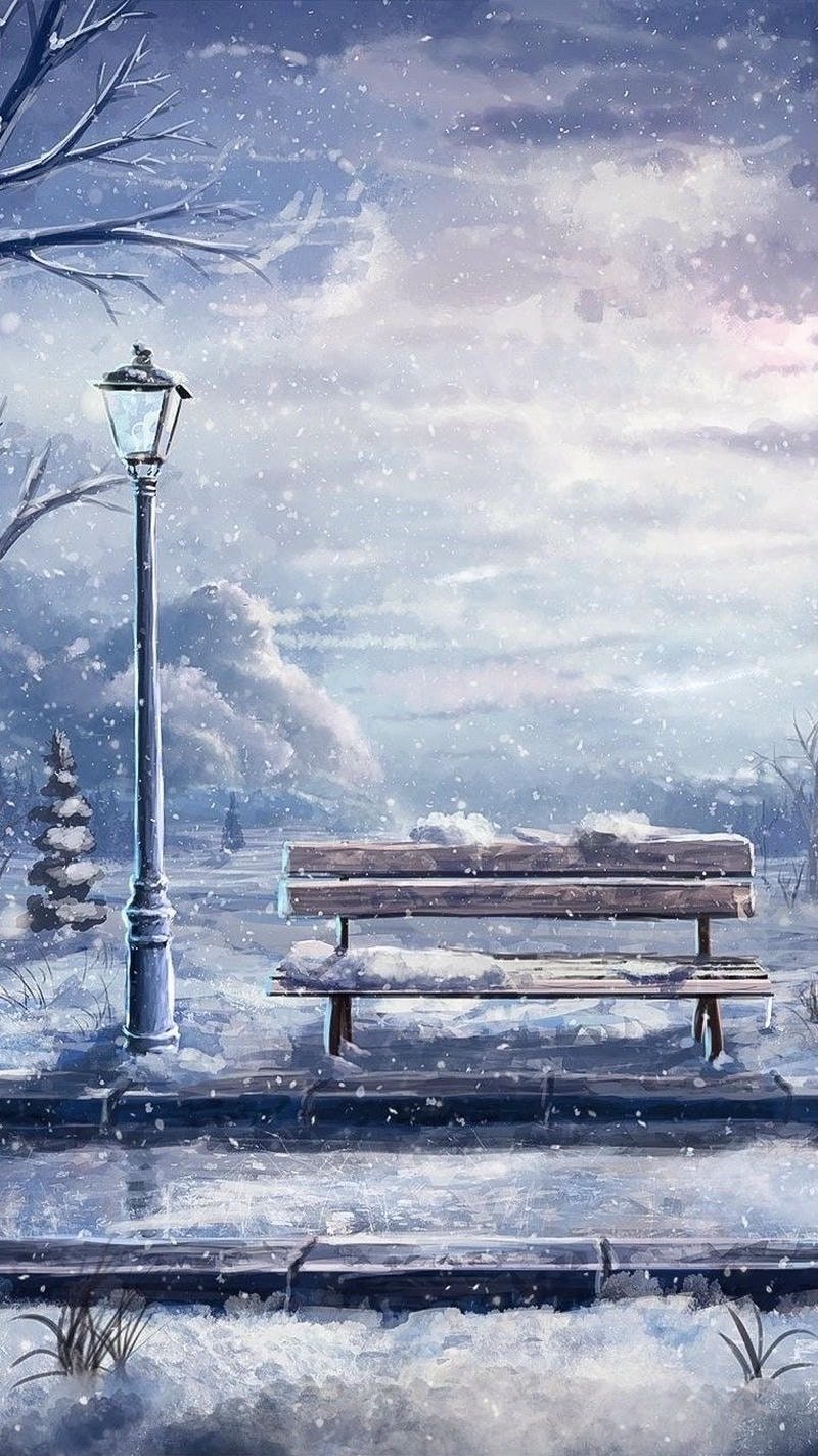 Ảnh tuyết rơi anime bầu trời xám lạnh