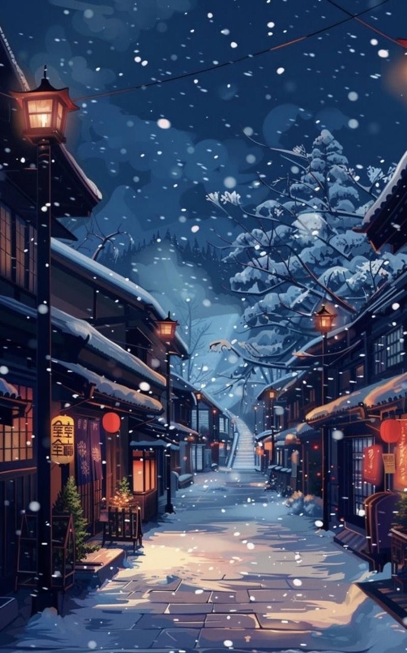 Ảnh tuyết rơi anime con đường lạnh