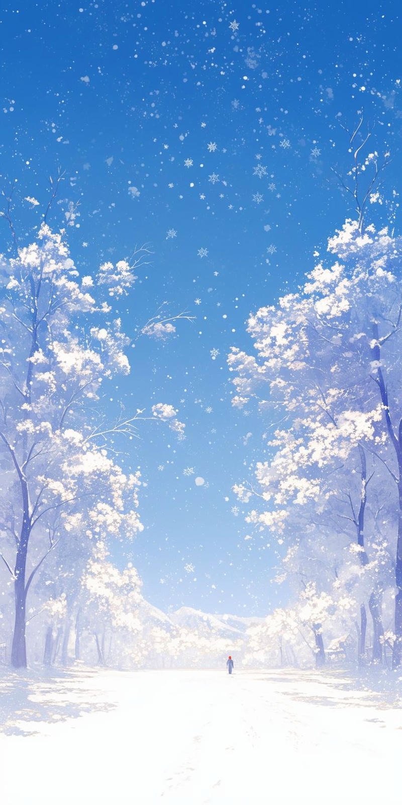 Ảnh tuyết rơi anime con đường mùa đông