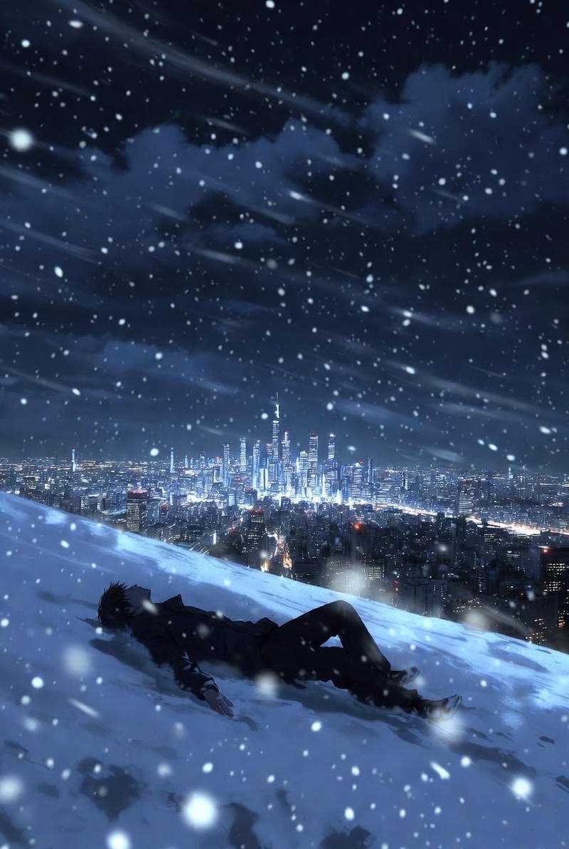 Ảnh tuyết rơi anime mái nhà trắng