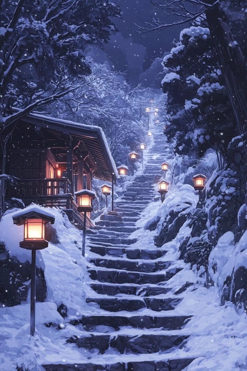 Ảnh tuyết rơi anime phong cảnh mùa đông