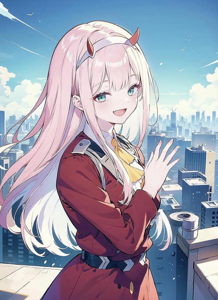 Anime Zero Two biểu cảm tinh nghịch