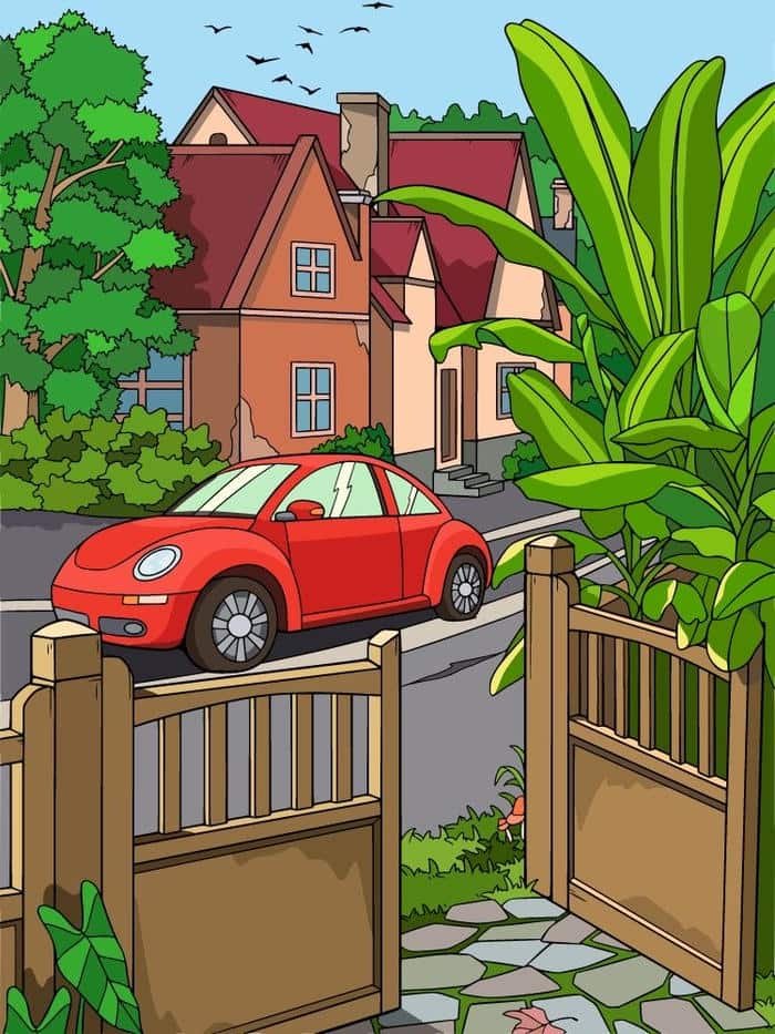 Bố cục cân đối được thể hiện trong tranh vẽ ô tô