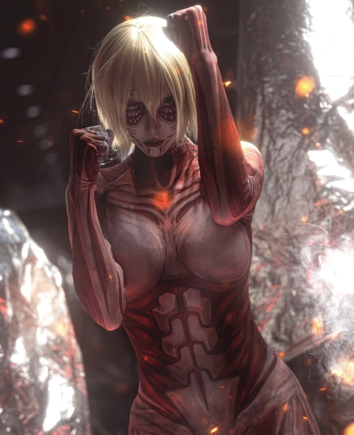 Bức ảnh Attack on Titan cosplay với tạo dáng chiến đấu