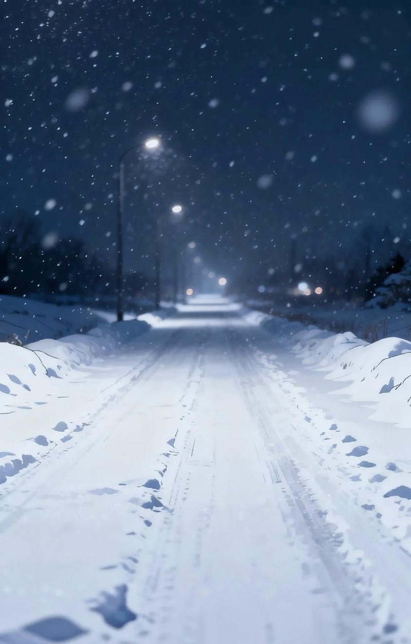 Bức ảnh tuyết rơi anime đèn đường sáng