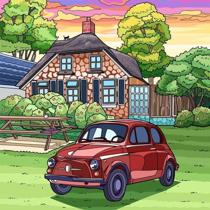 Chi tiết thân xe được xử lý kỹ trong tranh vẽ ô tô