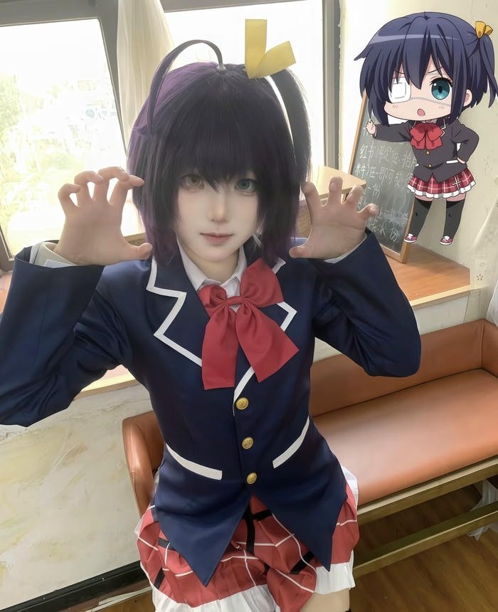 Cosplay rikka tạo dáng tay đặc trưng ấn tượng